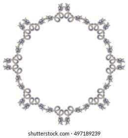 Beautiful round frame with blue decorative flowers. Design element for advertisements, flyer, web, wedding and other invitations or greeting cards.Vector clip art.