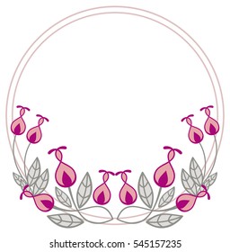 Beautiful round frame with decorative flowers. Design element for advertisements, flyer, web, wedding, invitations and greeting cards. Vector clip art.