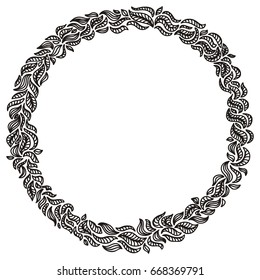 Beautiful round frame of leaves. Vector illustration.