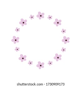 Bonito marco redondo con flores de cerezo rosa aislado en un fondo blanco. Marco de primavera para fotos y diseño de postales, folletos, afiches, banners.Ilustración de dibujos animados vectores.