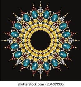 Hermoso marco redondo de diamantes de imitación.