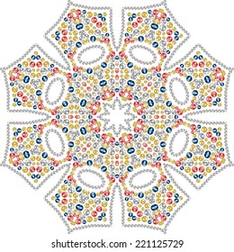 Beautiful round frame of rhinestones, ?hristmas snowflake jewel of crystals, stock vetor