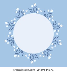 Beautiful round frame with wildflowers and hearts
