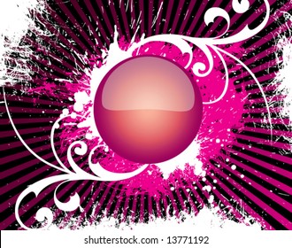The beautiful round glass button on an old purple background