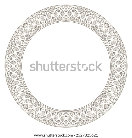 Beautiful round gold frame arabesques. Gold plate with floral design. Vintage, ethnic frame with arabesques (EPS). Pattern frame for round surfaces, household utensils, textiles, embroidery, sandblast