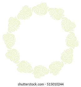 Beautiful round green nature frame of leaves. Vector illustration.