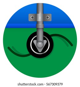 Beautiful round icon of bright grass trimmer.