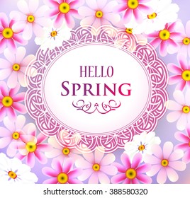 beautiful round label with patterns in flowers blooming