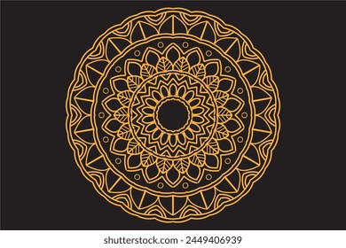 beautiful round mandala design, tattoo, icon, henna art vector template, golden 