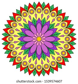 Beautiful round multi-colored mandala with floral pattern. Vector design.