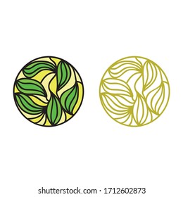 Beautiful round nature decorative element. Green leaves. Vector illustration
