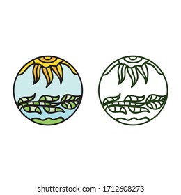Schönes rundes Naturdekorationselement. Sonne und Ast. Vektorillustration