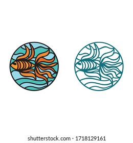 Beautiful round nature decorative element. Pattern fish. Vector illustration