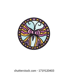 Bonito elemento decorativo circular. Patrón mariposa. Ilustración del vector
