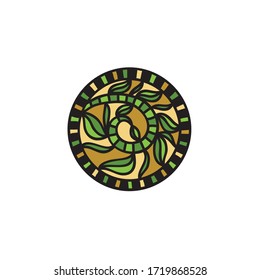Bonito elemento decorativo circular. Hojas verdes. Ilustración del vector