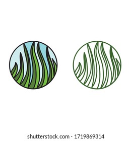 Beautiful round nature decorative element. Green grass. Vector illustration