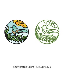 Beautiful round nature decorative element. Bird. Vector illustration