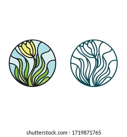 Beautiful round nature decorative element. Pattern flower. Vector illustration