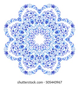Beautiful round ornamental mandala. Flake of snow made in vector. Perfect element for any other kind design, birthday and holiday, kaleidoscope, yoga, india, arabic,snowflake.
