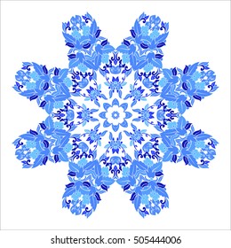 Beautiful round ornamental mandala. Flake of snow made in vector. Perfect element for any other kind design, birthday and holiday, kaleidoscope, yoga, india, arabic,snowflake.