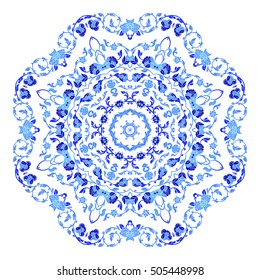 Beautiful round ornamental mandala. Flake of snow made in vector. Perfect element for any other kind design, birthday and holiday, kaleidoscope, yoga, india, arabic,snowflake.