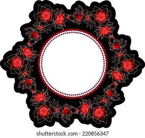 Beautiful round paper black and red frame with flowers and beads