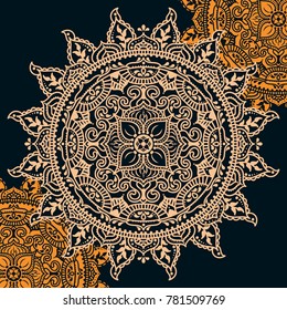 Beautiful round pattern in folkloric style, indian magical mandala, vector illustration
