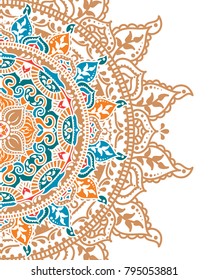 Beautiful round pattern in folkloric style, card with indian magical mandala, vector illustration