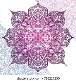 Beautiful round pattern, lace ornament in tribal style, vector illustration
