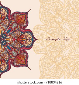 Beautiful round pattern, lace ornament in tribal style, can be used as card for wedding or anniversary,  vector illustration