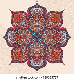 Beautiful round pattern, lace ornament in folkloric style, vector illustration