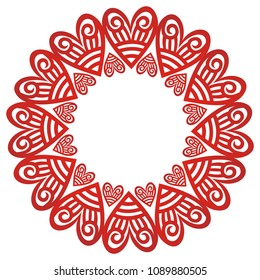 Beautiful round red frame of hearts. Vector illustration