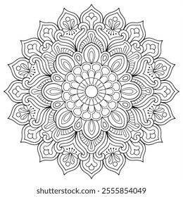 Beautiful round shape floral mandala, coloring page