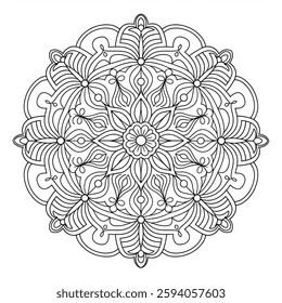 Beautiful Round shape floral mandala line drawing