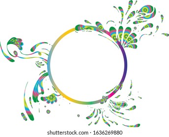 beautiful round shape flower arrangement frame filled with colorful and elegant colors suitable for invitation cards and birthday greeting cards with a white background.edit the name in the center of 