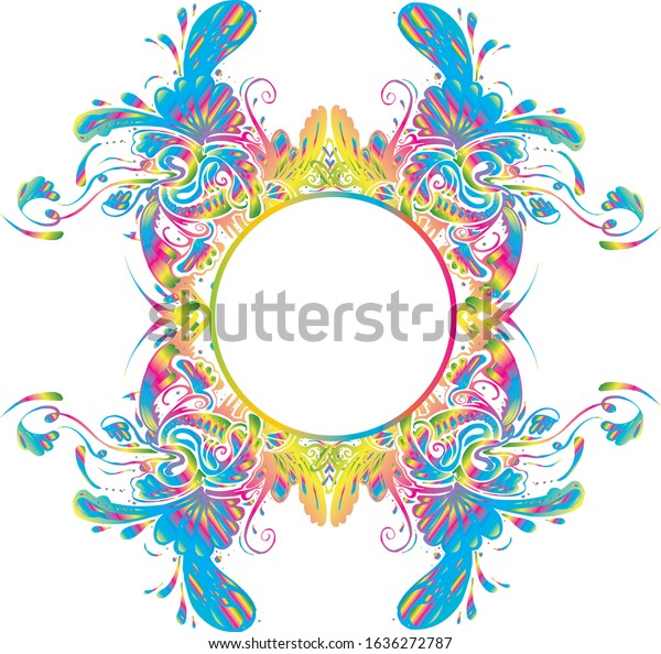 beautiful round shape flower arrangement frame filled\
with colorful and elegant colors suitable for invitation cards and\
birthday greeting cards with a white background.edit the name in\
the center of 