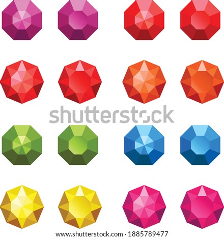 Beautiful round shaped gems vector icons set. Crystal brilliant diamonds precious stone jewels illustration. glossy colors collection