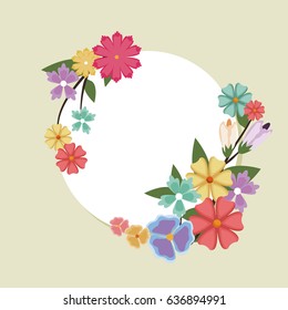 beautiful round spring flower frame. banner with natural border.