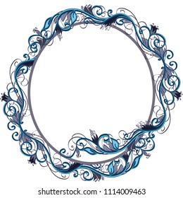Beautiful round winter vector floral frame or border isolated on white