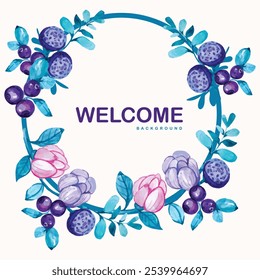 Beautiful rounded flower design background featuring a welcoming 'Welcome' message at the center. Delicately crafted, this floral pattern adds elegance and charm, making it perfect for decor, invites,