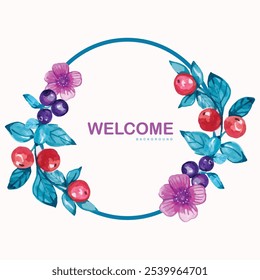 Beautiful rounded flower design background featuring a welcoming 'Welcome' message at the center. Delicately crafted, this floral pattern adds elegance and charm, making it perfect for decor, invites,