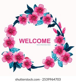 Beautiful rounded flower design background featuring a welcoming 'Welcome' message at the center. Delicately crafted, this floral pattern adds elegance and charm, making it perfect for decor, invites,