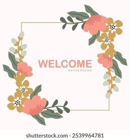 Beautiful rounded flower design background featuring a welcoming 'Welcome' message at the center. Delicately crafted, this floral pattern adds elegance and charm, making it perfect for decor, invites,