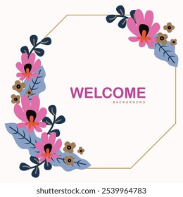 Fundo de design de flor arredondado bonito com uma mensagem de boas-vindas no centro. Delicadamente trabalhada, este padrão floral adiciona elegância e charme, tornando-o perfeito para decoração, convites,