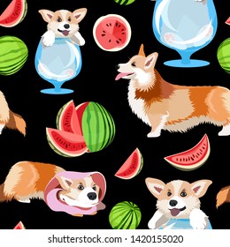 Beautiful Royal Corgi. Furry beast. King's dog. Seamless pattern