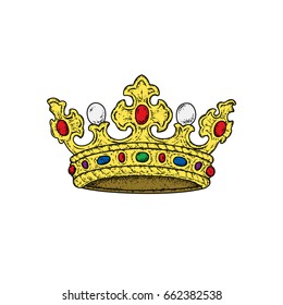 Beautiful royal crown. Vector illustration for a postcard or a poster, print for clothes. Fashion & Style. Vintage, retro.
