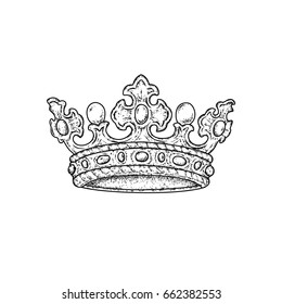Beautiful royal crown. Vector illustration for a postcard or a poster, print for clothes. Fashion & Style. Vintage, retro.

