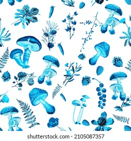 Beautiful rpeated Seamless autumn forest theme pattern with another floral and mushrooms image assets, fall, t-shirts, texture perfect for mugs, fabrics, packaging, POD etc free Vector illustration