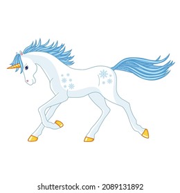 Beautiful running winter unicorn. Isolated object.