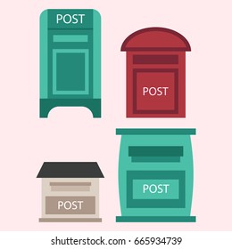 Beautiful rural curbside open and closed postal mailboxes with semaphore flag postbox vector illustration
